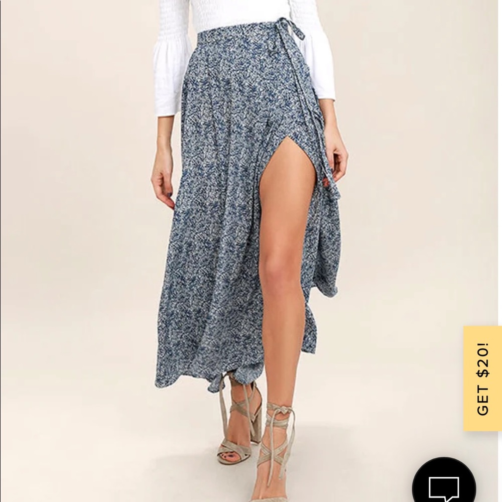 Lulu’s Beautiful Tempest Navy Blue Print Wrap Maxi Skirt - Small